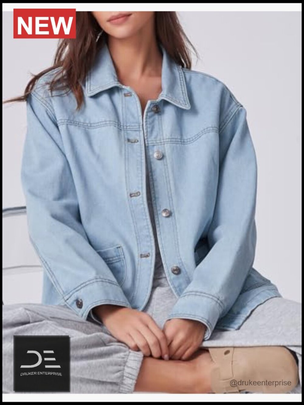 Oversized Denim Jacket Shacket Button Down Long Sleeve Cotton Blend - Picture 5 of 7